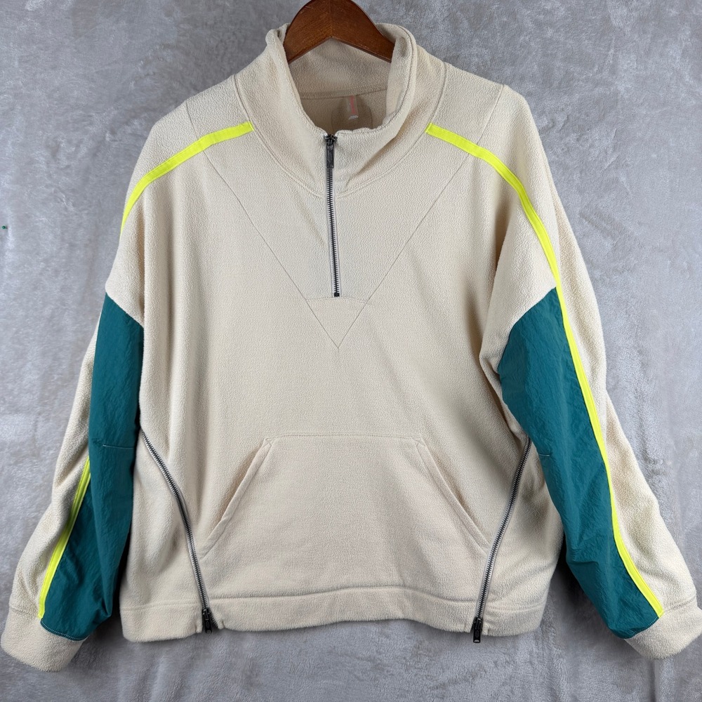 FP Movement Free People Fleece Quarter Zip Pullover Cream Teal Neon XL